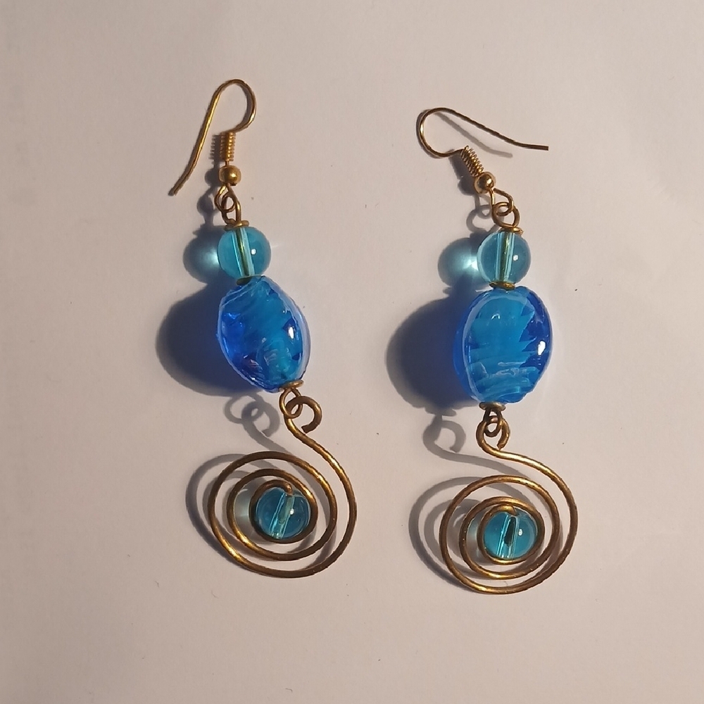 Elegant Blue and Gold Swirl Earrings